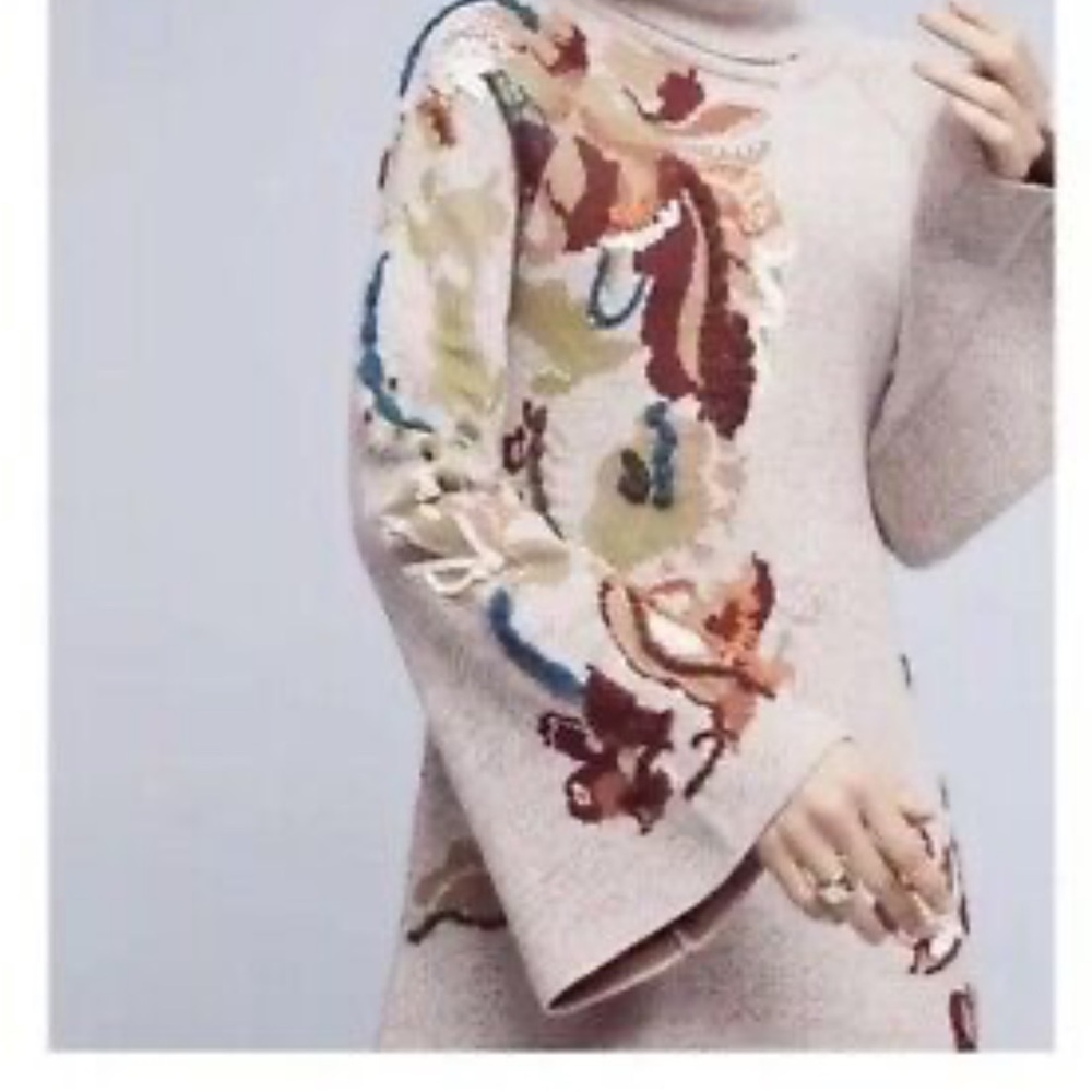 Anthropologie Knit and Knotted Embroidered Petals Swing Sweater Dress - Picture 2 of 9